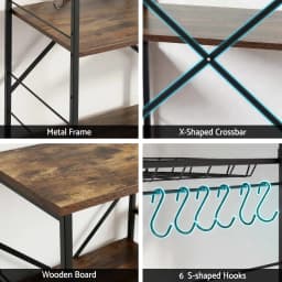 4 Tier Kitchen Storage Rack with Pull Out Basket 6 Hooks Microwave Stand Shelf