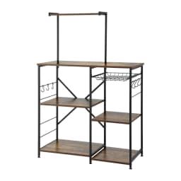 4 Tier Kitchen Storage Rack with Pull Out Basket 6 Hooks Microwave Stand Shelf