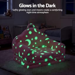Kids Fold Out Sofa Bed 2 in 1 with Washable Cover Carry Handle Storage Pocket Glow in the Dark Pink