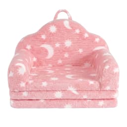 Kids Fold Out Sofa Bed 2 in 1 with Washable Cover Carry Handle Storage Pocket Glow in the Dark Pink