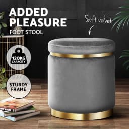 Round Velvet Ottoman Foot Stool Charcoal Plush Padded Accent Seat for Living Room Bedroom Storage Bench Style