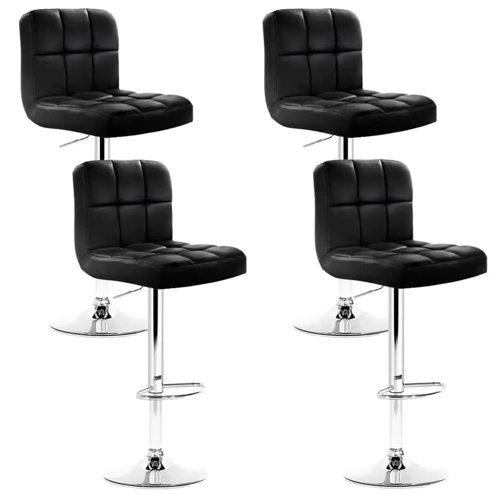 Set of 4 Modern Black Leather Bar Stools Gas Lift Adjustable Swivel Counter Chairs