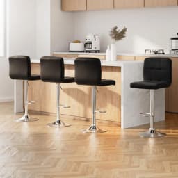 Set of 4 Modern Black Leather Bar Stools Gas Lift Adjustable Swivel Counter Chairs