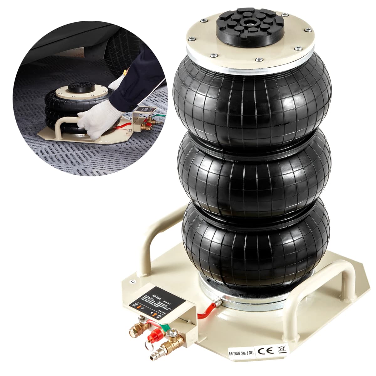 VEVOR Air Jack 3 Ton Triple Bag Air Jack Airbag Jack Fast Lifting Pneumatic Jack with Side Handles for Car Garage Repair