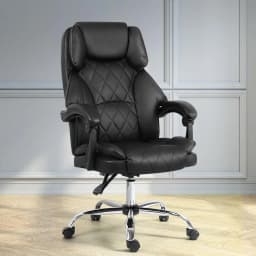 Executive Office Chair Leather Recliner Adjustable High Back Swivel Ergonomic Computer Desk Chair Black Padded Home Office Seat