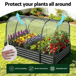 Galvanized Raised Garden Bed with Mesh Netting Outdoor Planter Box Bird Proof 180x90x120cm