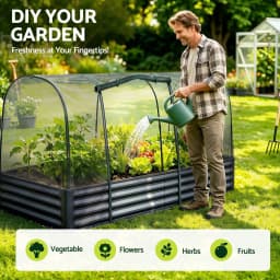 Galvanized Raised Garden Bed with Mesh Netting Outdoor Planter Box Bird Proof 180x90x120cm