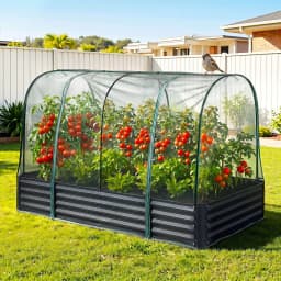 Galvanized Raised Garden Bed with Mesh Netting Outdoor Planter Box Bird Proof 180x90x120cm