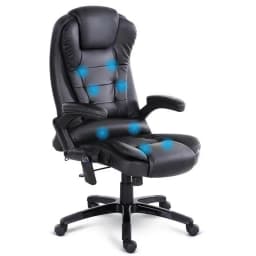 8 Point Massage Office Chair Heated Seat Recliner PU Leather Black Ergonomic Comfort Relaxation Chair for Home Office Use
