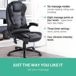 8 Point Massage Office Chair Heated Seat Recliner PU Leather Black Ergonomic Comfort Relaxation Chair for Home Office Use