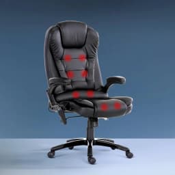 8 Point Massage Office Chair Heated Seat Recliner PU Leather Black Ergonomic Comfort Relaxation Chair for Home Office Use