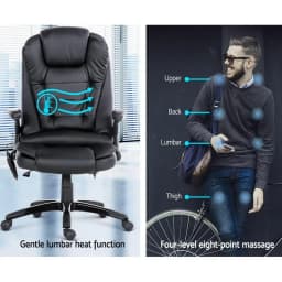 8 Point Massage Office Chair Heated Seat Recliner PU Leather Black Ergonomic Comfort Relaxation Chair for Home Office Use