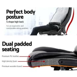 8 Point Massage Office Chair Heated Seat Recliner PU Leather Black Ergonomic Comfort Relaxation Chair for Home Office Use