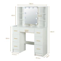 LED Light Bulbs Dressing Table with Mirror 7 Drawers Makeup Vanity Desk Organizer for Bedroom Storage