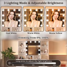 LED Light Bulbs Dressing Table with Mirror 7 Drawers Makeup Vanity Desk Organizer for Bedroom Storage