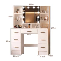 LED Light Bulbs Dressing Table with Mirror 7 Drawers Makeup Vanity Desk Organizer for Bedroom Storage