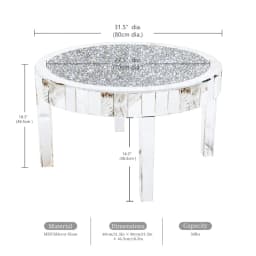 Luxury Silver Mirror Coffee Table with Crystal Diamonds Inlay Round Accent Side Table for Living Room Bedroom