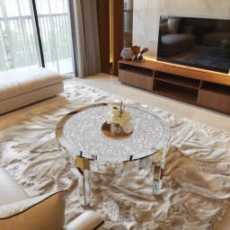 Luxury Silver Mirror Coffee Table with Crystal Diamonds Inlay Round Accent Side Table for Living Room Bedroom