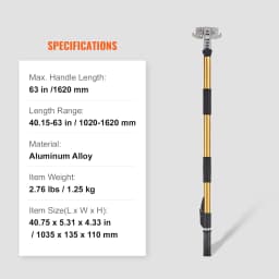 SucceBuy Drywall Flat Box Handle 40''-64'' Anodized Aluminum 5-Section Length Adjustable Non-Slip Grip Plasterboard Wallboard