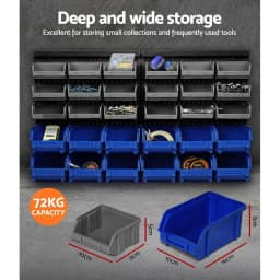 60 Pcs Wall Mounted Storage Bin Rack Organizer Heavy Duty Plastic Parts Storage Bins for Garage Workshop Tool and Hardware Sorting