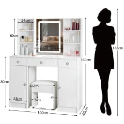New White Large Vanity Set, 3 Color Dimmable LED Mirror, 3 Drawers & Padded Stool, Sturdy Frame