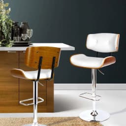 White Leather Gas Lift Bar Stools Adjustable Swivel Counter Chairs Modern Kitchen Dining Seating