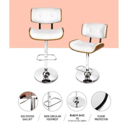 White Leather Gas Lift Bar Stools Adjustable Swivel Counter Chairs Modern Kitchen Dining Seating