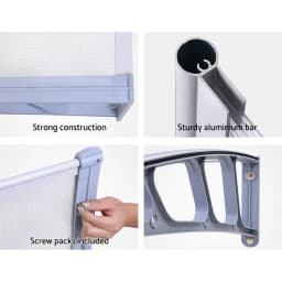 Window Door Awning Canopy 1.5x2m Transparent Rain Shelter Grey Plastic Frame Outdoor Entrance Cover