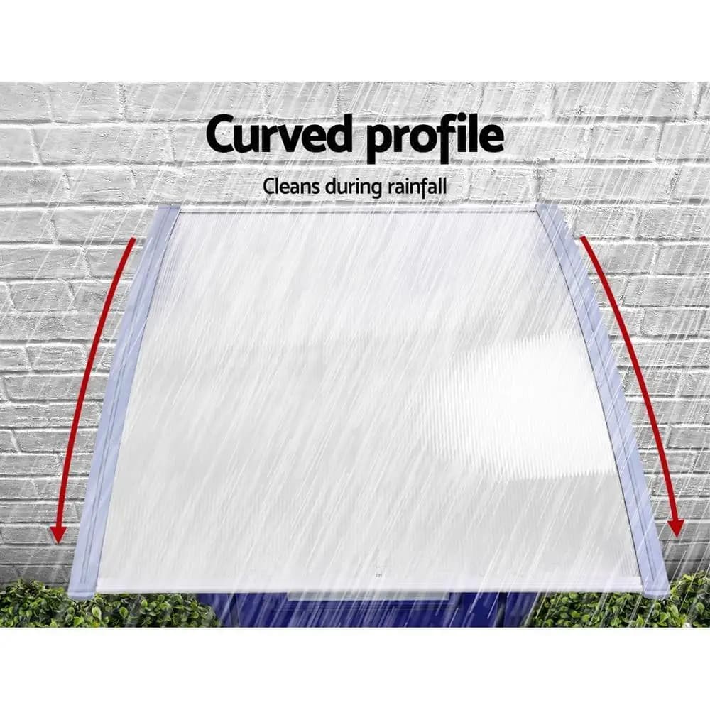 Window Door Awning Canopy 1.5x2m Transparent Rain Shelter Grey Plastic Frame Outdoor Entrance Cover