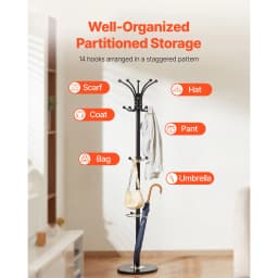 SucceBuy Freestanding Coat Rack Metal Coats Rack Stand with Umbrella Holder Marble Base &14 Hooks Hall Coat Tree for Living Room