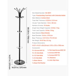 SucceBuy Freestanding Coat Rack Metal Coats Rack Stand with Umbrella Holder Marble Base &14 Hooks Hall Coat Tree for Living Room