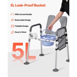 SucceBuy Bedside Commode Chair 500 lbs 4-in-1 Toilet and Raised Toilet Seat with Padded Seat Detachable 5L Bucket for Seniors