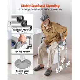 SucceBuy Bedside Commode Chair 500 lbs 4-in-1 Toilet and Raised Toilet Seat with Padded Seat Detachable 5L Bucket for Seniors