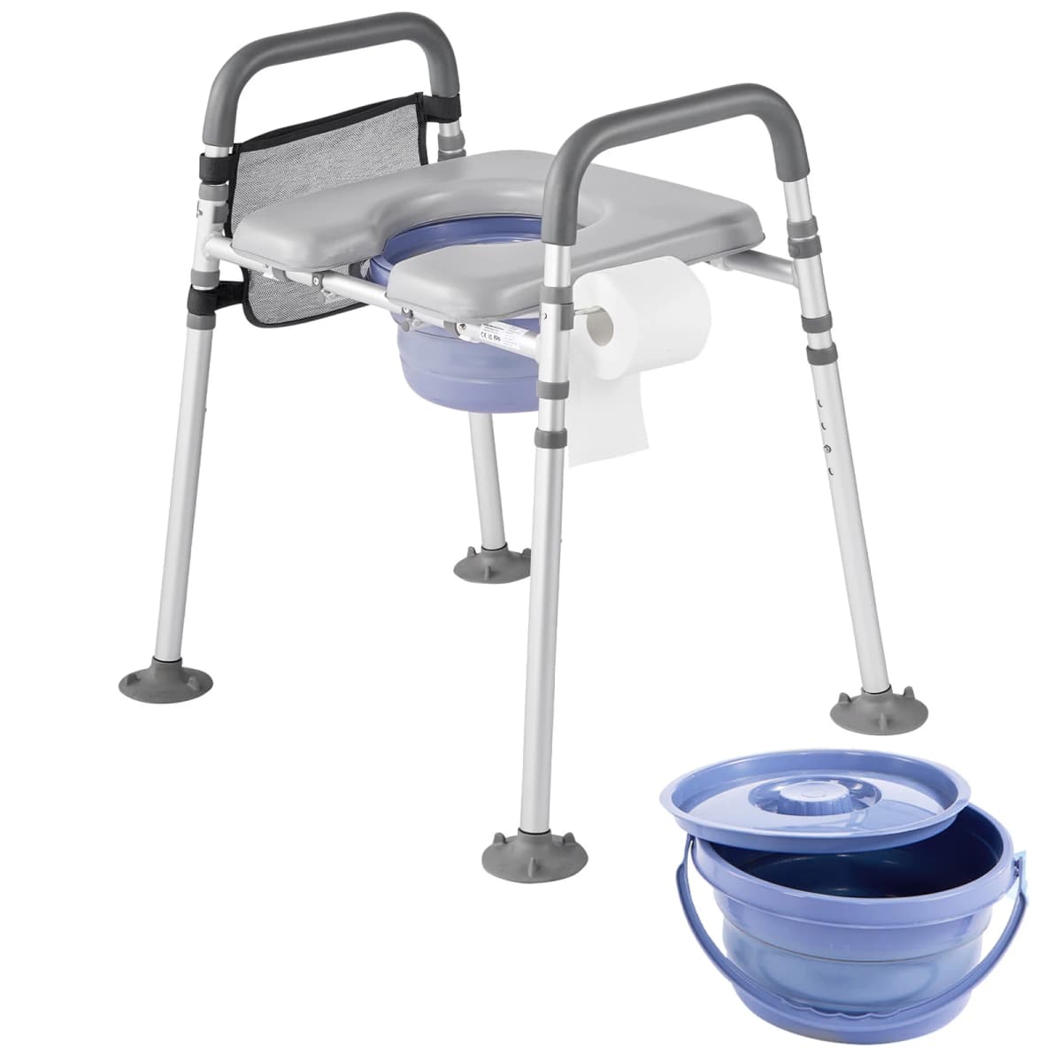 SucceBuy Bedside Commode Chair 500 lbs 4-in-1 Toilet and Raised Toilet Seat with Padded Seat Detachable 5L Bucket for Seniors