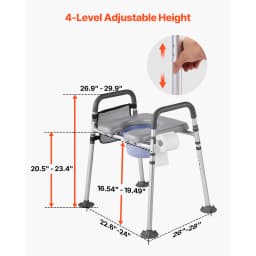 SucceBuy Bedside Commode Chair 500 lbs 4-in-1 Toilet and Raised Toilet Seat with Padded Seat Detachable 5L Bucket for Seniors