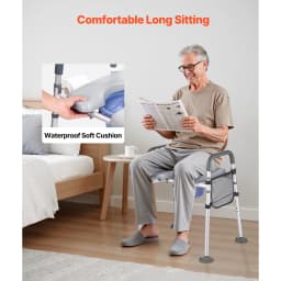 SucceBuy Bedside Commode Chair 500 lbs 4-in-1 Toilet and Raised Toilet Seat with Padded Seat Detachable 5L Bucket for Seniors