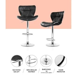 Set of 4 Adjustable Gas Lift Leather Bar Stools Black Swivel Counter Chairs with Footrest