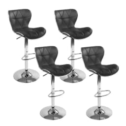 Set of 4 Adjustable Gas Lift Leather Bar Stools Black Swivel Counter Chairs with Footrest