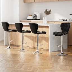 Set of 4 Adjustable Gas Lift Leather Bar Stools Black Swivel Counter Chairs with Footrest