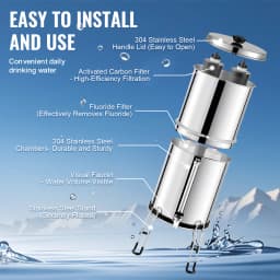 VEVOR Gravity-fed Water Filter System 2.25G 304 Stainless-Steel Countertop Filtration System with 2 Activated Carbon Filter