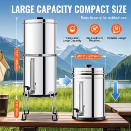 VEVOR Gravity-fed Water Filter System 2.25G 304 Stainless-Steel Countertop Filtration System with 2 Activated Carbon Filter