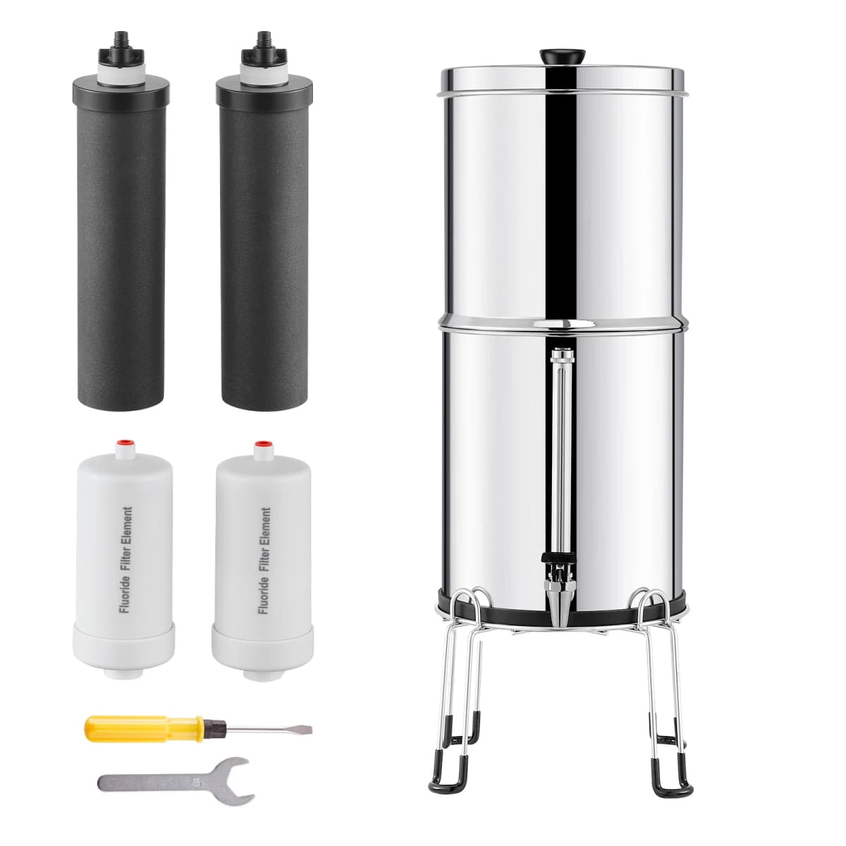 VEVOR Gravity-fed Water Filter System 2.25G 304 Stainless-Steel Countertop Filtration System with 2 Activated Carbon Filter