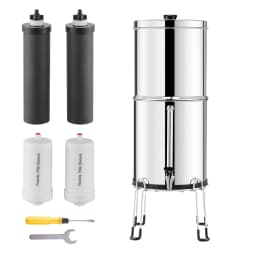 VEVOR Gravity-fed Water Filter System 2.25G 304 Stainless-Steel Countertop Filtration System with 2 Activated Carbon Filter