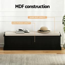 140cm Fluted Black Storage Ottoman Blanket Box Upholstered Bench Seat Shoe Storage Organizer for Bedroom Living Room Extra Large Capacity