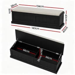 140cm Fluted Black Storage Ottoman Blanket Box Upholstered Bench Seat Shoe Storage Organizer for Bedroom Living Room Extra Large Capacity