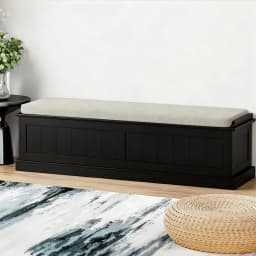 140cm Fluted Black Storage Ottoman Blanket Box Upholstered Bench Seat Shoe Storage Organizer for Bedroom Living Room Extra Large Capacity