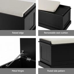 140cm Fluted Black Storage Ottoman Blanket Box Upholstered Bench Seat Shoe Storage Organizer for Bedroom Living Room Extra Large Capacity