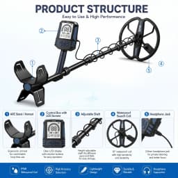 SUNPOW Premium Rechargeable Metal Detector Kit, 11" IP68 DD Coil 10" Depth, 6 Metal ID 5 Modes 24H Backlit LCD, Shovel Backpack Headphones for Gold Prospecting Beach Treasure Hunting