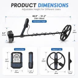 SUNPOW Premium Rechargeable Metal Detector Kit, 11" IP68 DD Coil 10" Depth, 6 Metal ID 5 Modes 24H Backlit LCD, Shovel Backpack Headphones for Gold Prospecting Beach Treasure Hunting