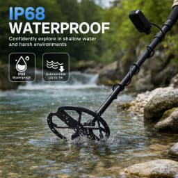 SUNPOW Premium Rechargeable Metal Detector Kit, 11" IP68 DD Coil 10" Depth, 6 Metal ID 5 Modes 24H Backlit LCD, Shovel Backpack Headphones for Gold Prospecting Beach Treasure Hunting
